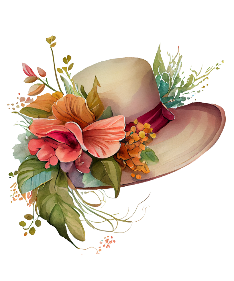 Free Hat with Flowers Watercolor 22688192 PNG with Transparent Background