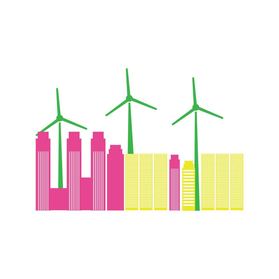 green city building concept with wind power turbines vector