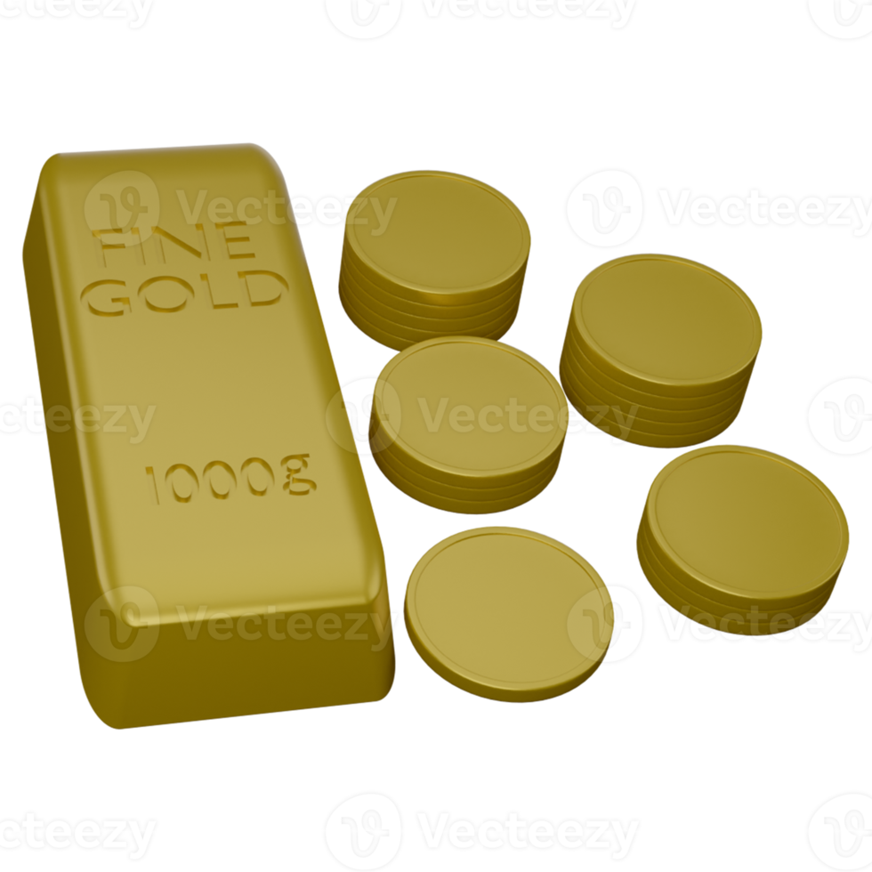 3d illustration of coins and gold bars png