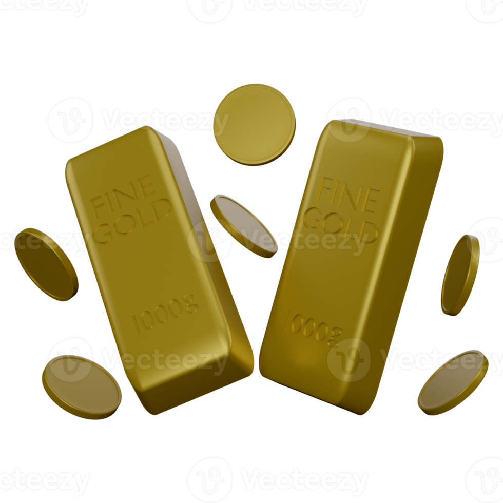 3d illustration of coins and gold bars png
