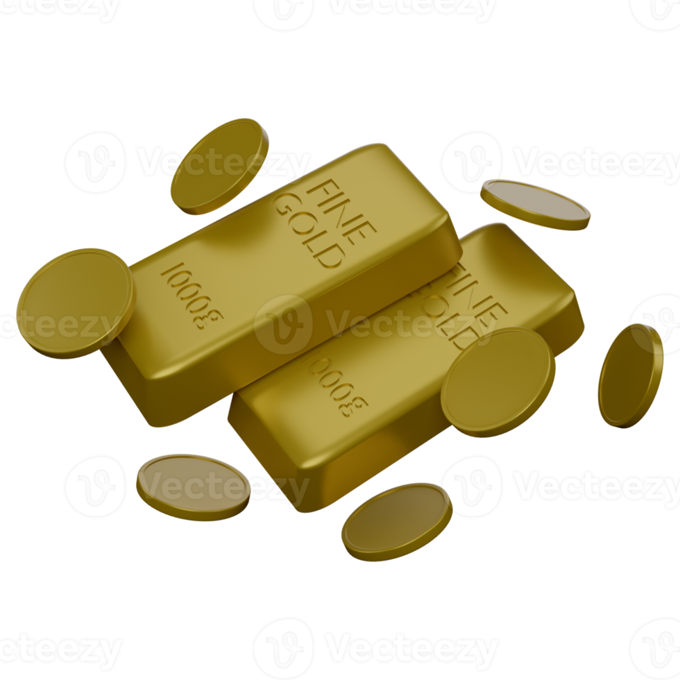 3d illustration of coins and gold bars png