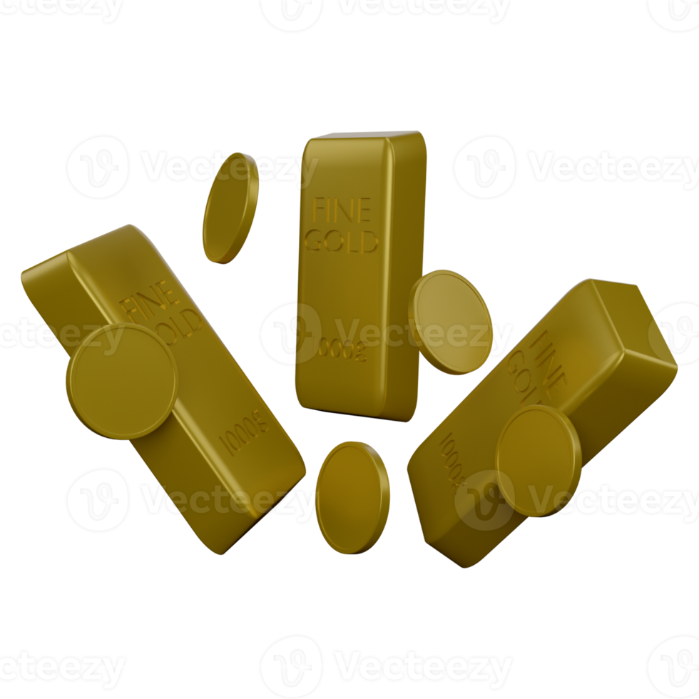 3d illustration of coins and gold bars png