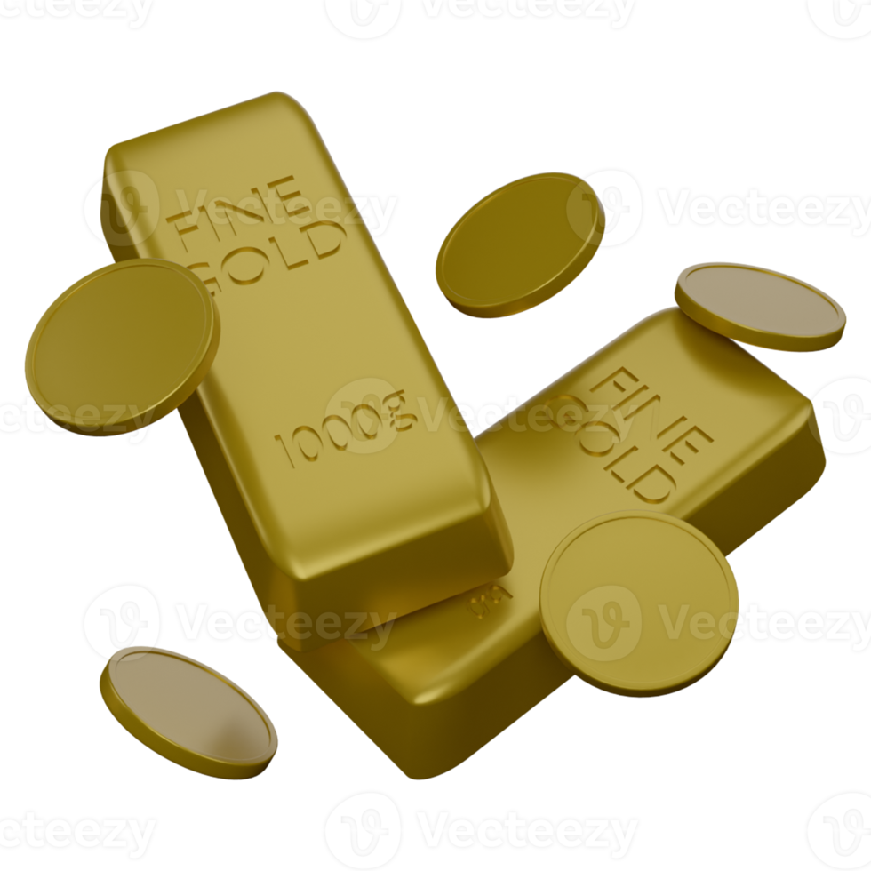 3d illustration of coins and gold bars png