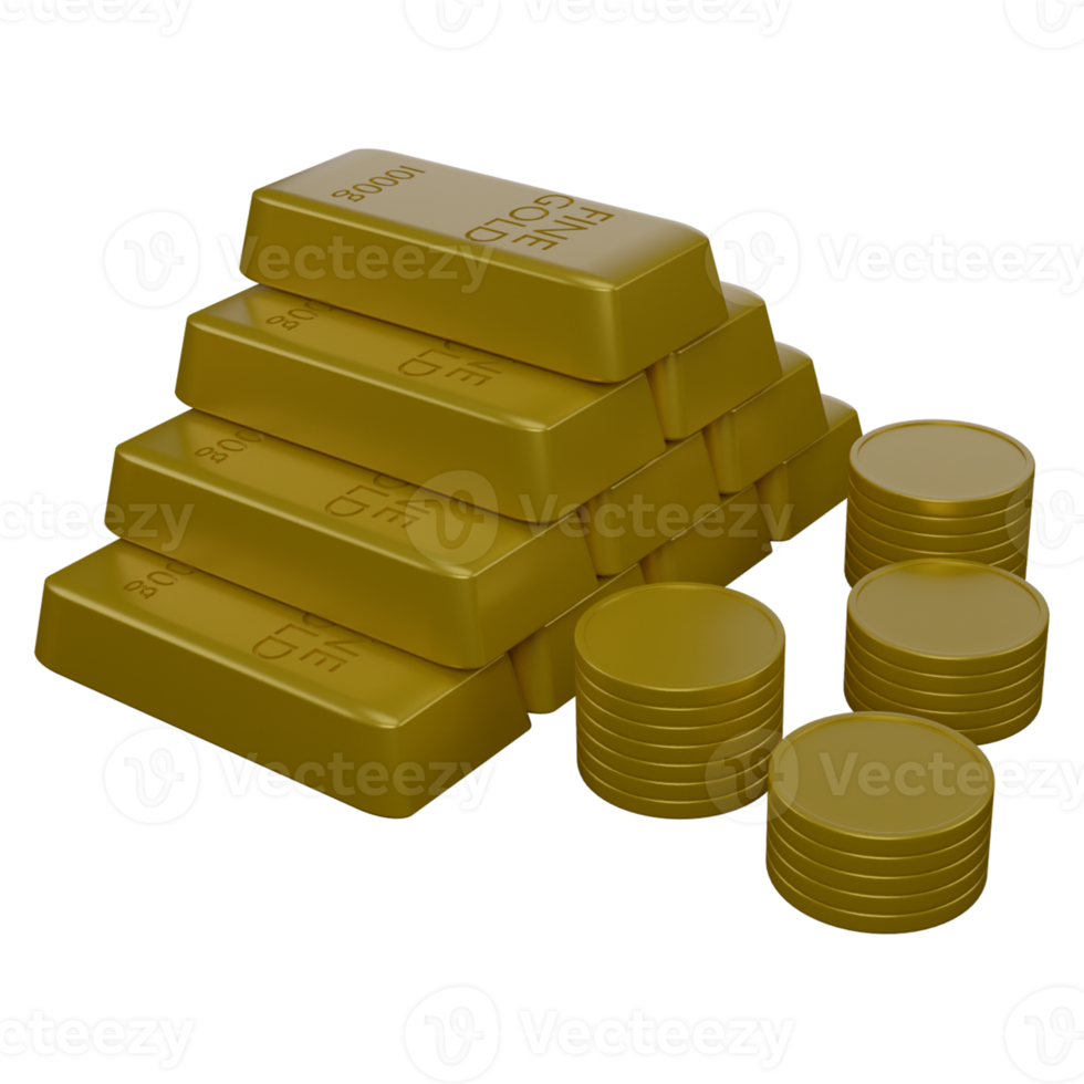 3d Illustration von Münzen und Gold Riegel png