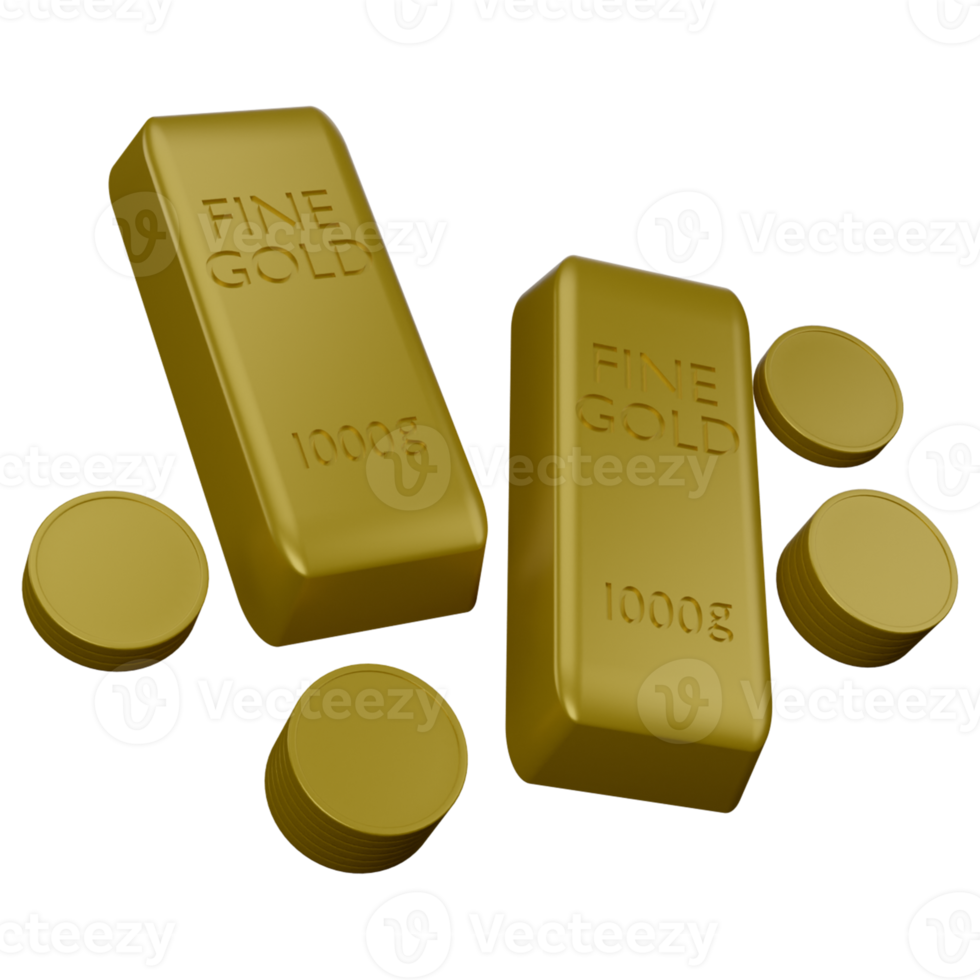 3d illustration of coins and gold bars png