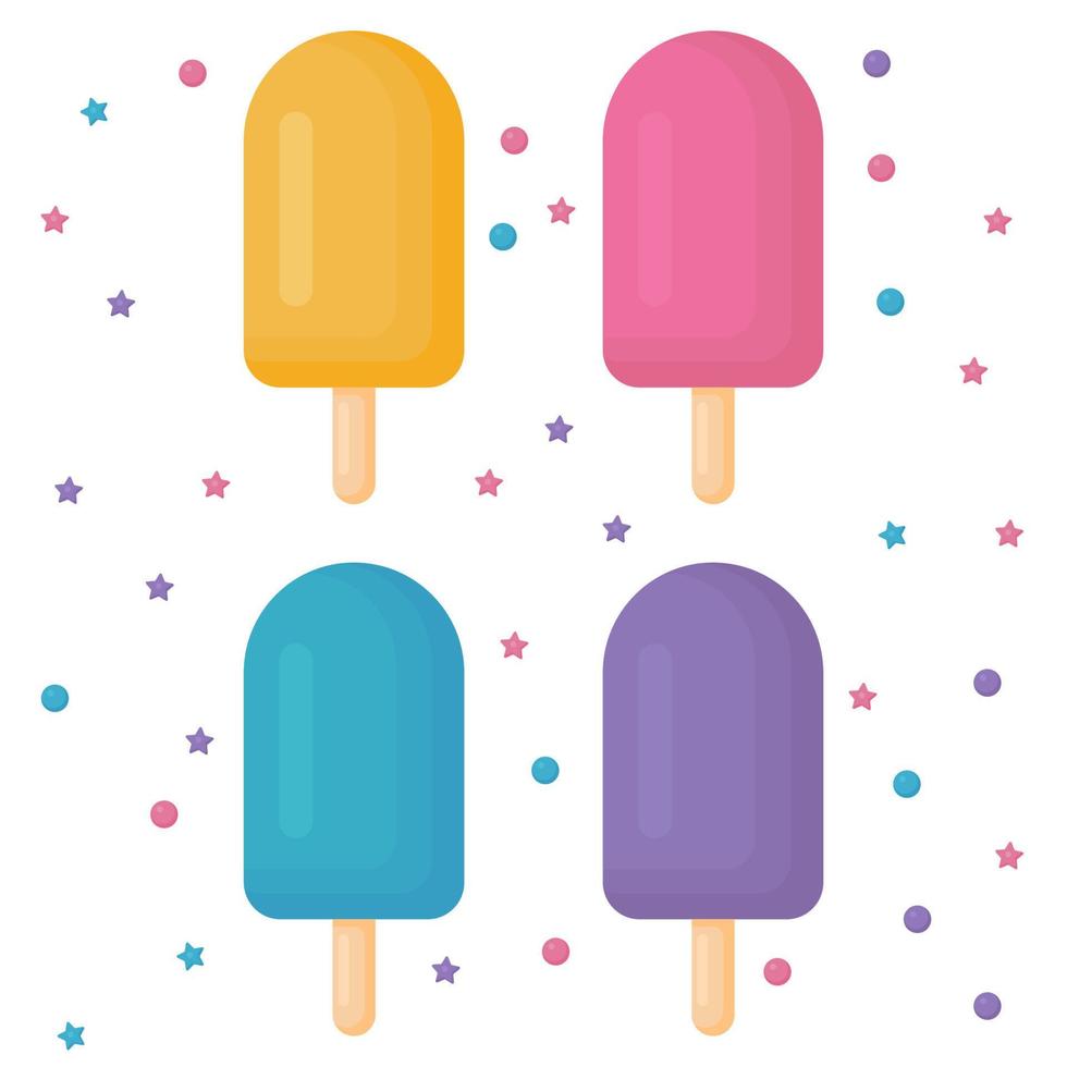 Set of pink, yellow, blue, violet fruit ice with sprinkles on background vector