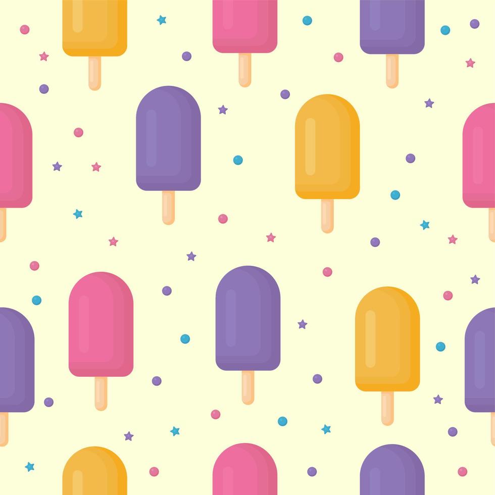 Seamless pattern pink, yellow, blue, violet fruit ice with sprinkles on background vector
