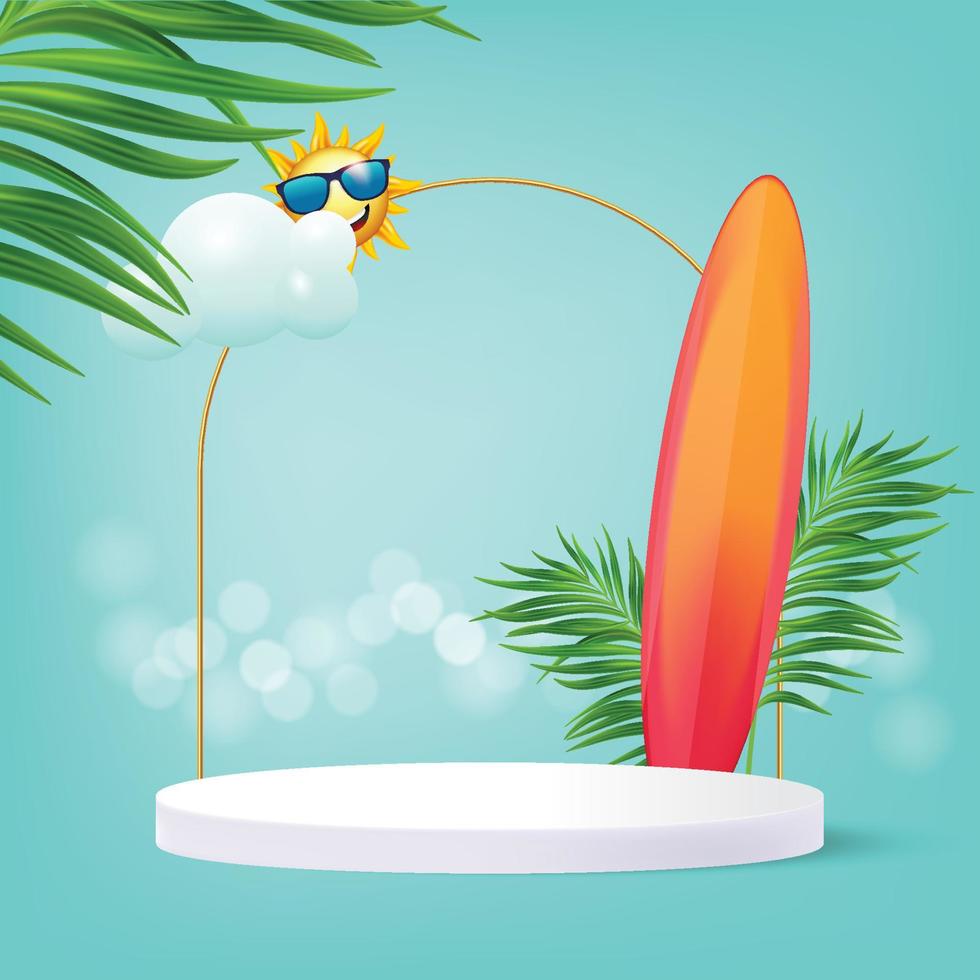 Summer sale offer product podium with summer elements vector