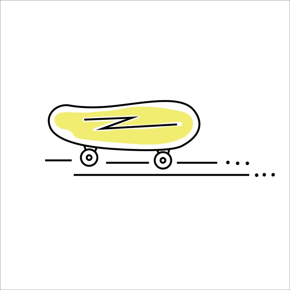 Hand drawn vector illustration skateboard 90s.