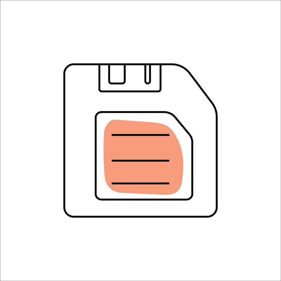 Hand drawn vector illustration of floppy disk 90s.