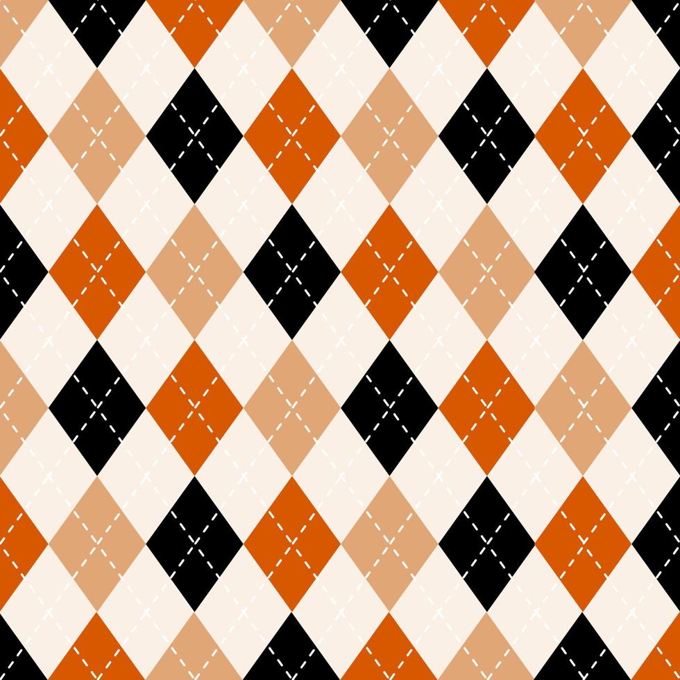 Argyle plaid pattern sweater vest beige orange and black color with white  stripes background. vector