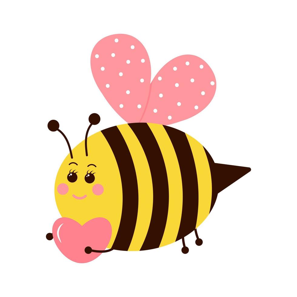 Cute bee holding a heart. Cartoon character isolated on white background. vector