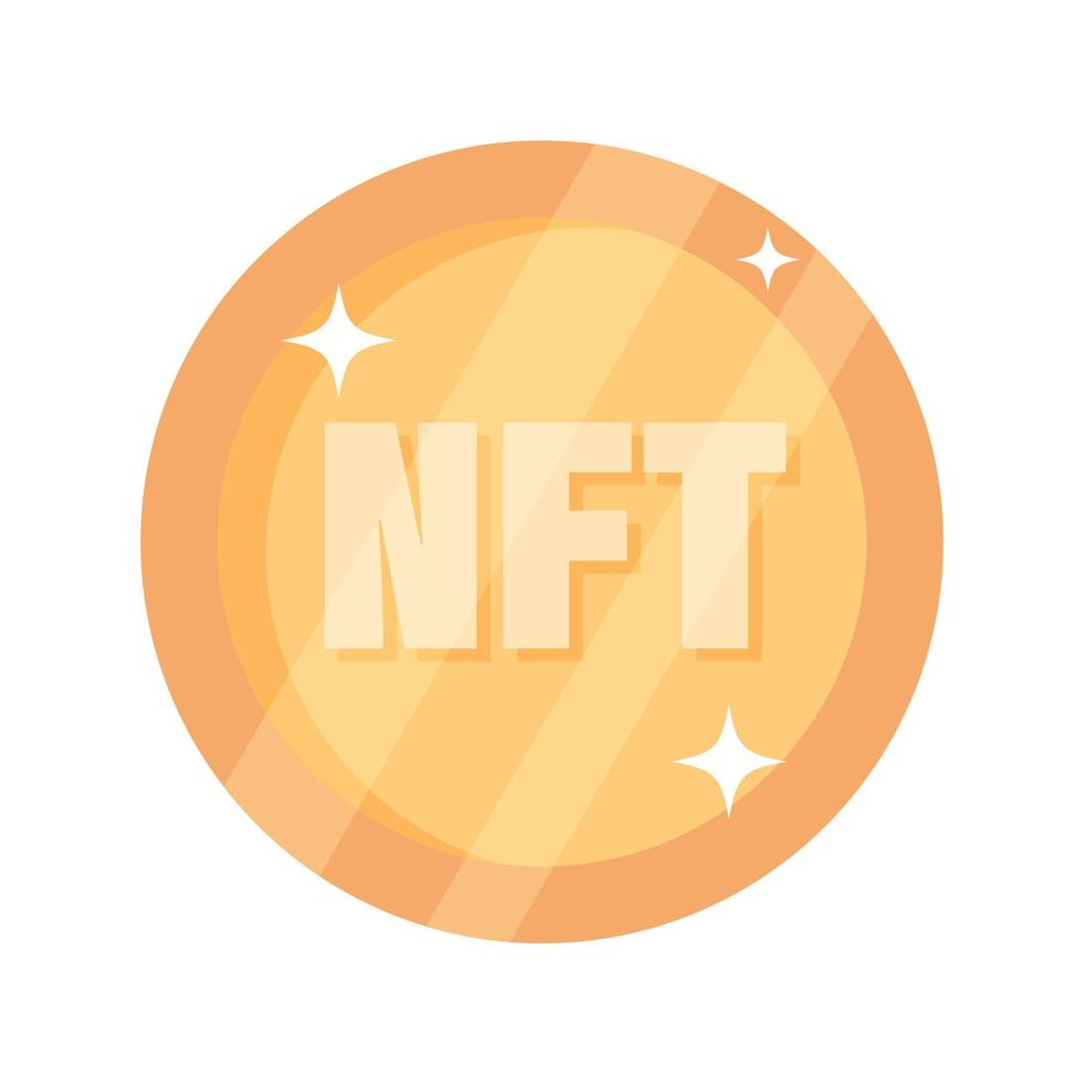 Non-fungible token NFT gold coin. Online money for buy exclusive art. Graphic user interface design element. Flat vector illustration.