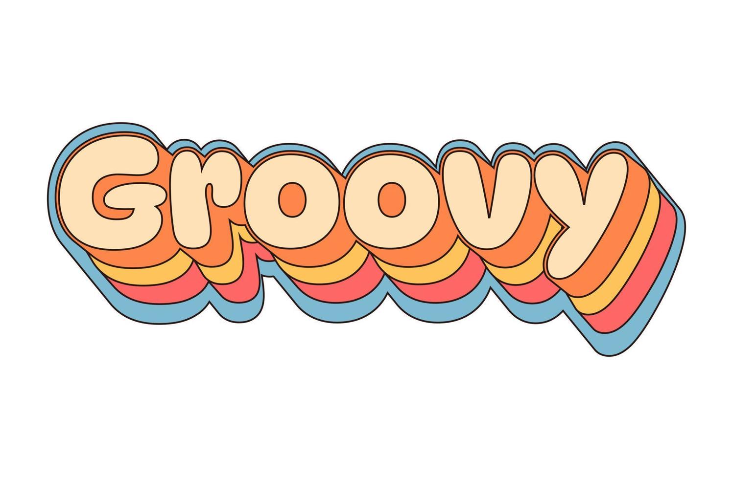 Retro Groovy text. Vintage hippie psychedelic clipart. vector