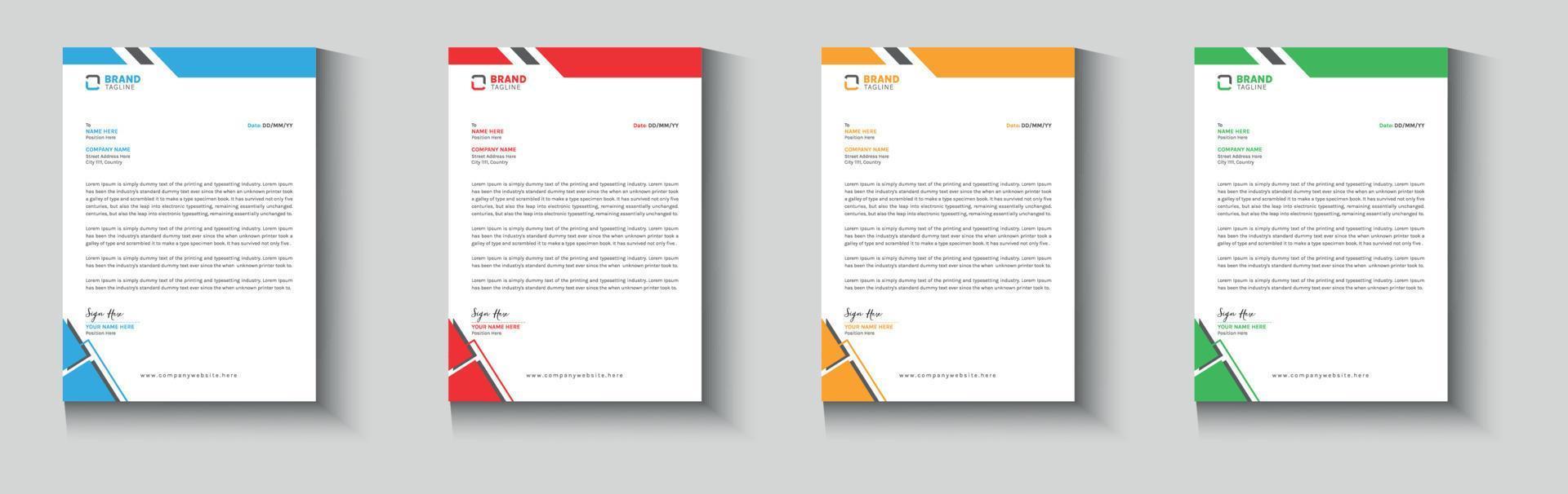 Creative Letterhead, Corporate Letterhead, Modern Letterhead, Business Letterhead Template Design With Various Colors For Project. vector