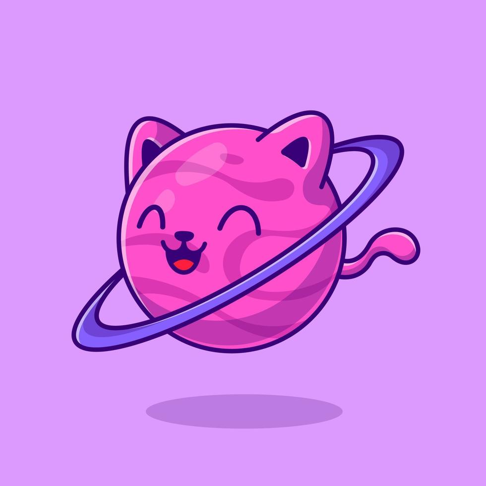 linda gato planeta dibujos animados vector icono ilustración. animal espacio icono concepto aislado prima vector. plano dibujos animados estilo