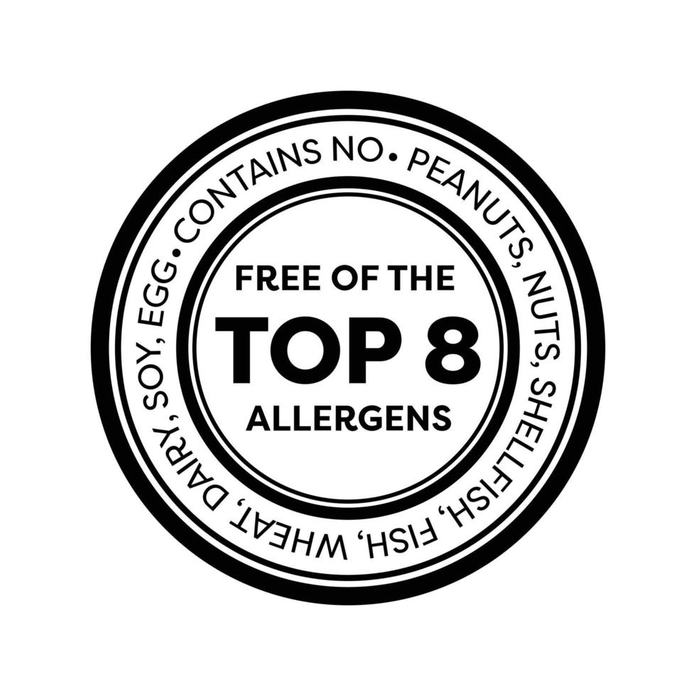 Vector design elements and icon for healthy food packaging without allergens - top 8 allergen free logo design template