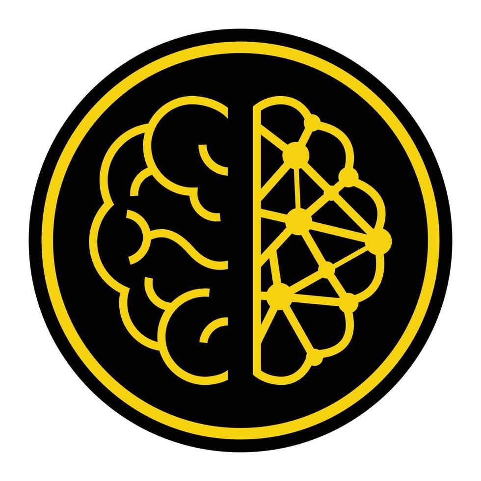 Stylized brain icon or logo, black line and color. Simple flat cartoon style human brain vector illustration.