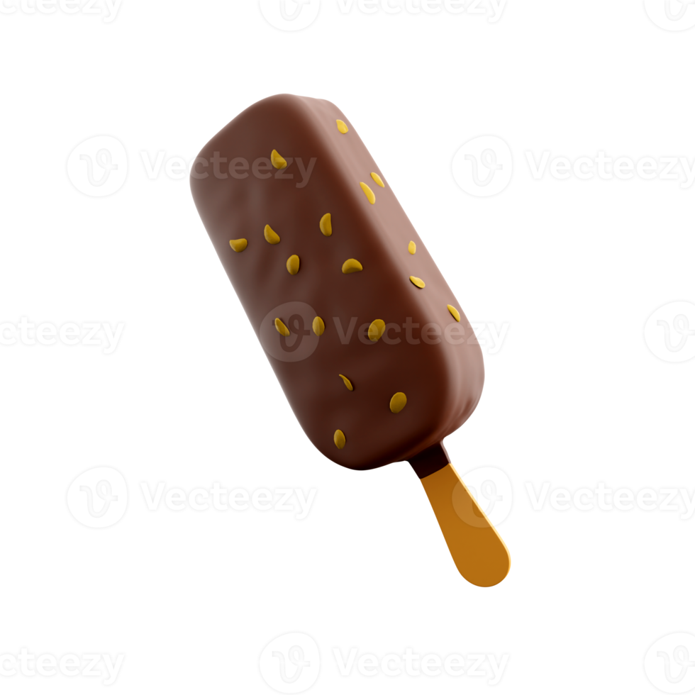3d rendering popsicle with nuts icon. 3d render ice cream with chocolate and nuts icon. png