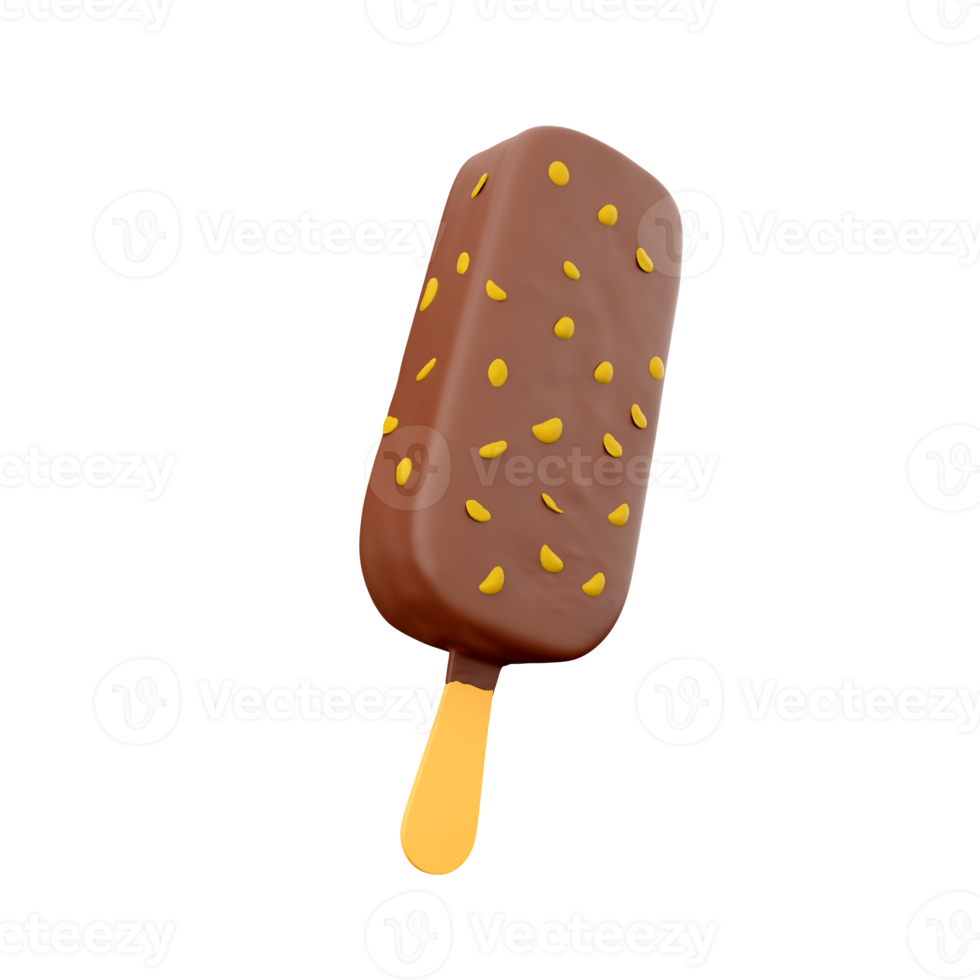 3d rendering popsicle with nuts icon. 3d render ice cream with chocolate and nuts icon. png