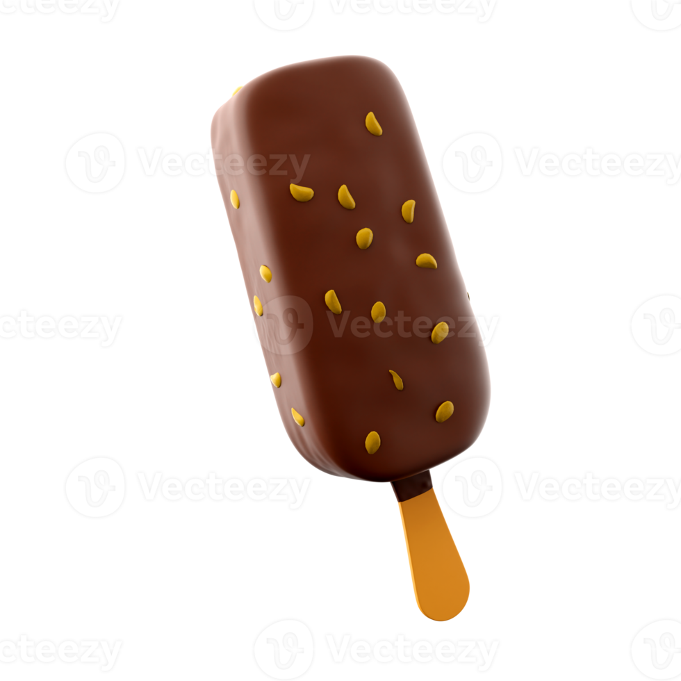 3d rendering popsicle with nuts icon. 3d render ice cream with chocolate and nuts icon. png