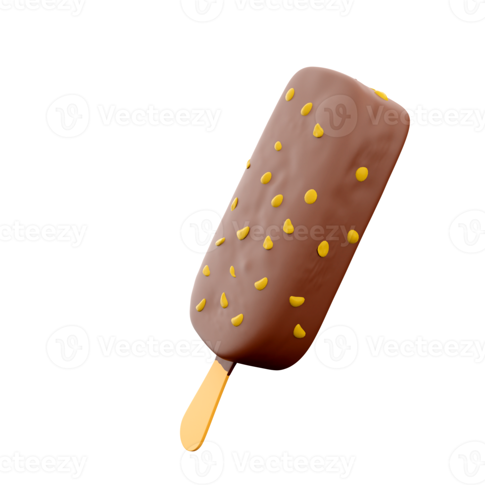 3d rendering popsicle with nuts icon. 3d render ice cream with chocolate and nuts icon. png
