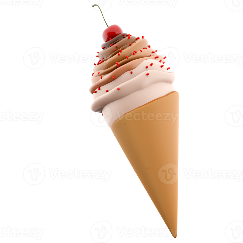 3d rendering cream ice cream with cherry icon. 3d render vanilla-chocolate-flavored ice cream with sprinkles icon. png