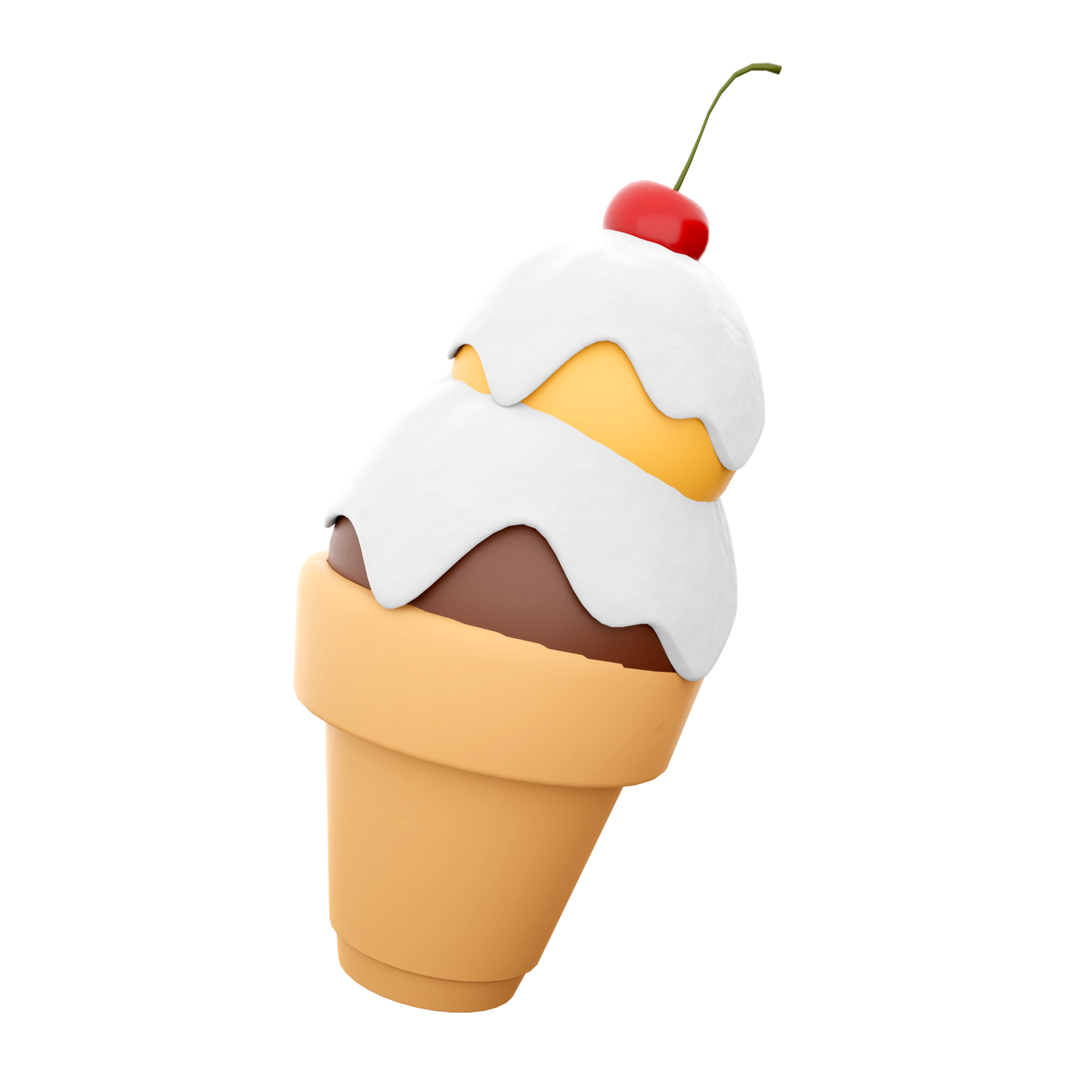 3d rendering ice cream with two balls and a cherry icon. 3d render