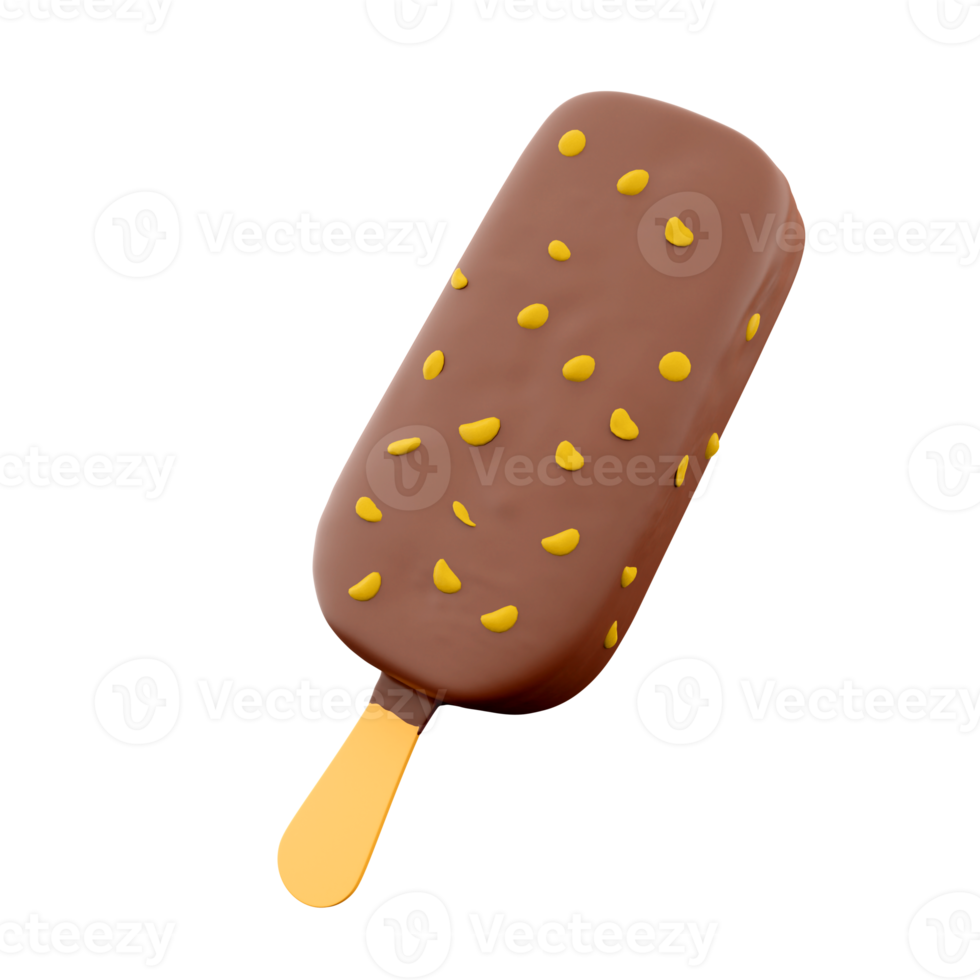 3d rendering popsicle with nuts icon. 3d render ice cream with chocolate and nuts icon. png