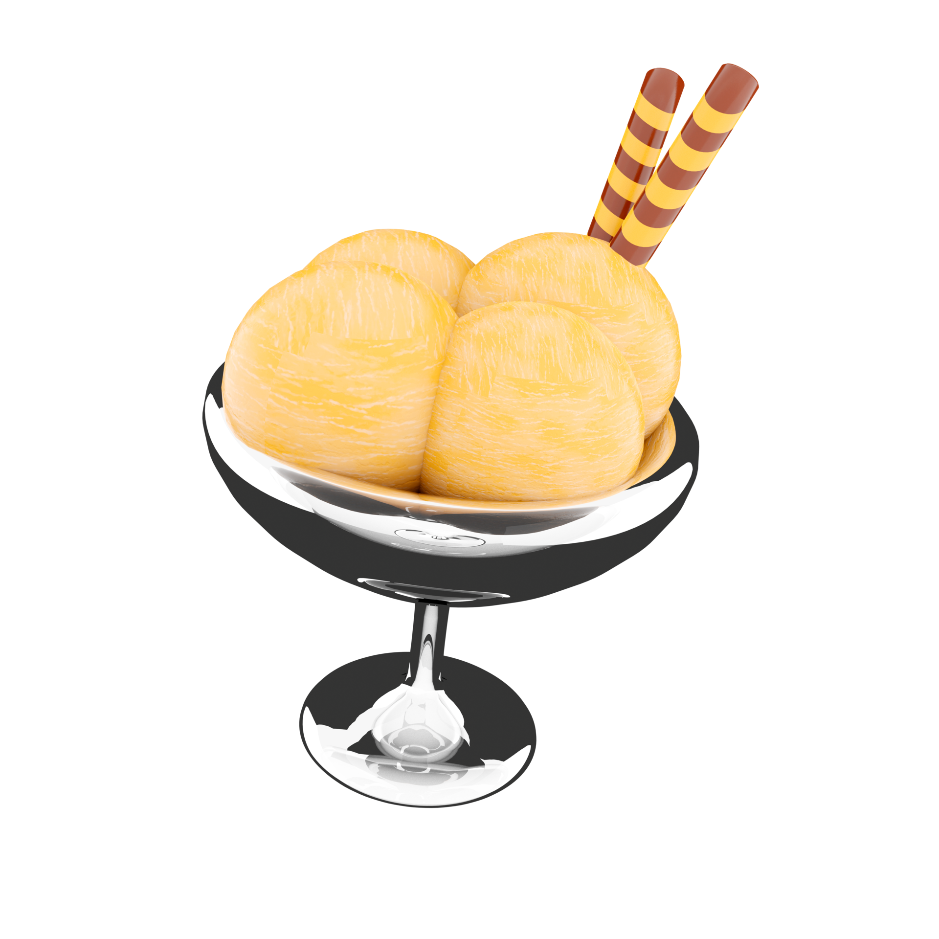 3d rendering four scoops of ice cream in a glass icon. 3d render vanilla ice cream with two