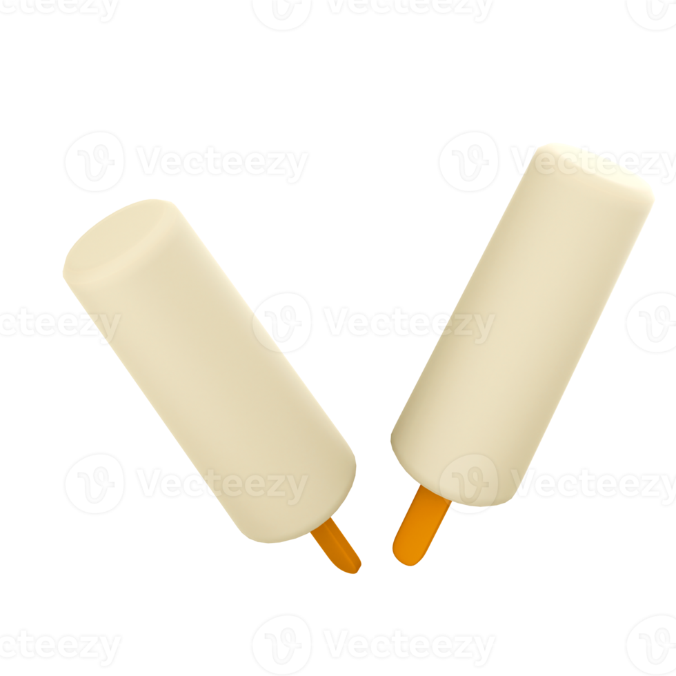 3d renderen twee vanille ijslollys icoon. 3d geven twee wit ijs crèmes met een lang gietvorm en een stok icoon. png