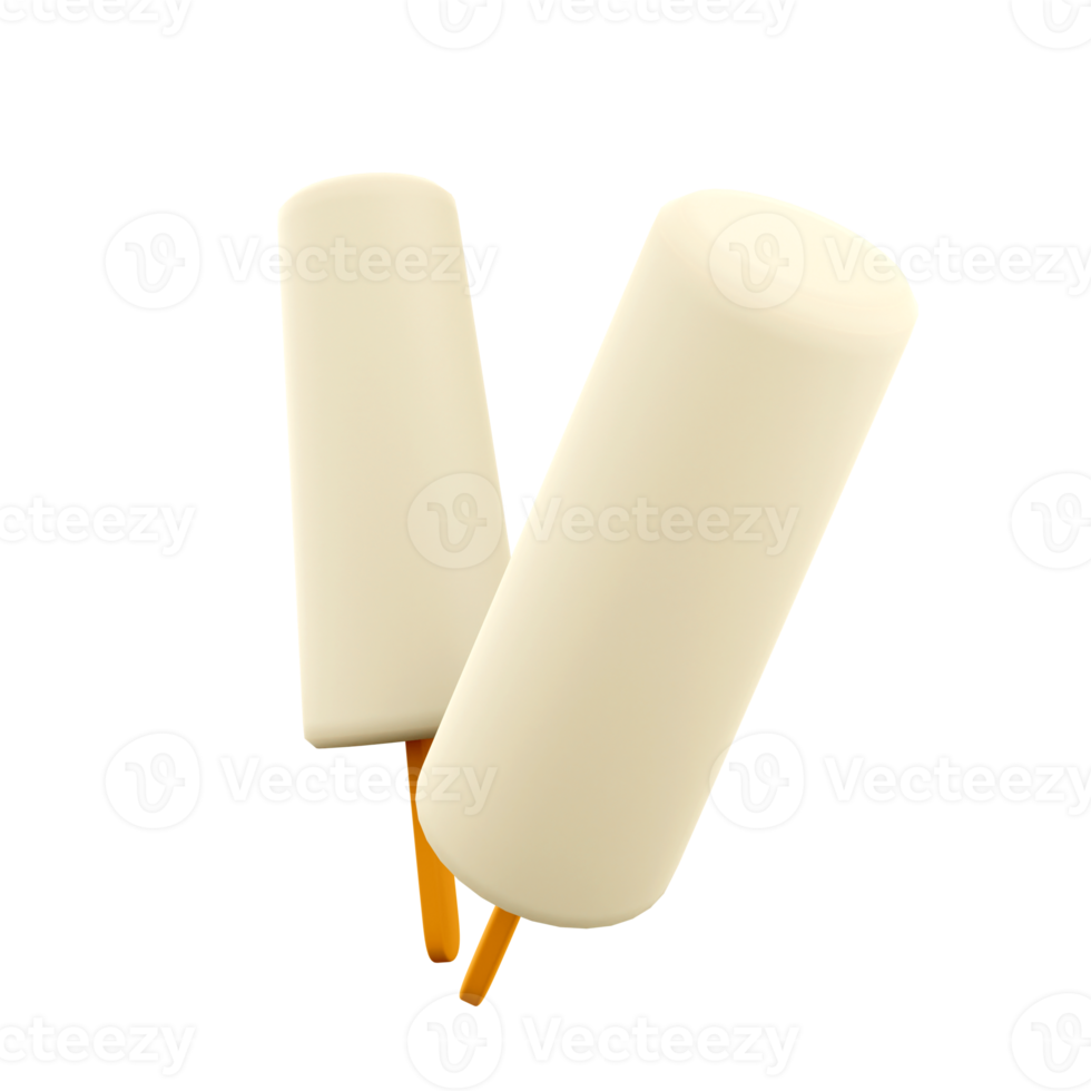 3d rendering two vanilla popsicles icon. 3d render two white ice creams with a long mold and a stick icon. png