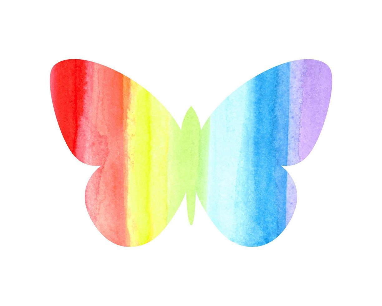 Watercolor rainbow butterfly on white background. Vector illustration. Design element for greeting cards, scrapbooking paper.