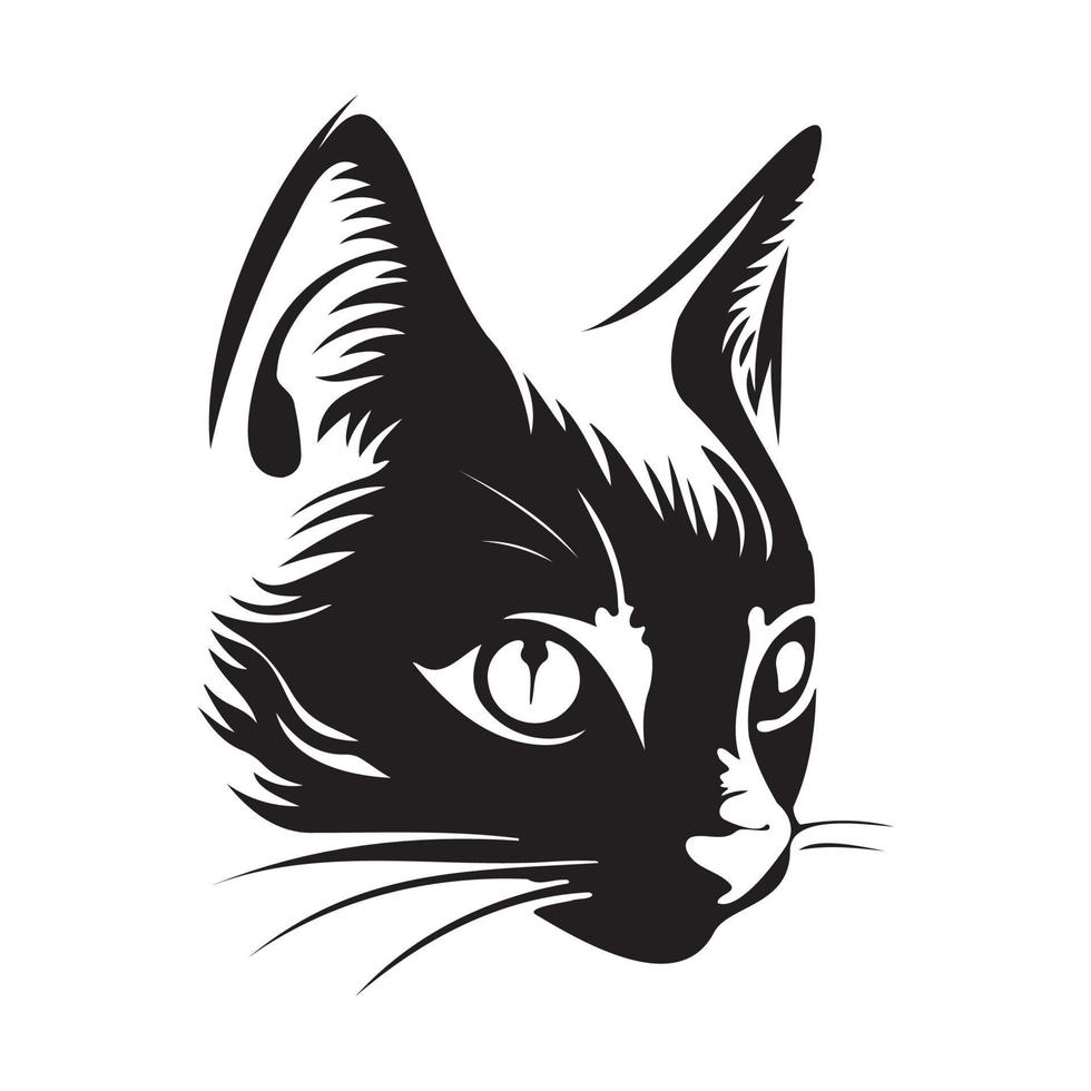 gato rostro, siluetas gato cara svg, negro y blanco gato vector