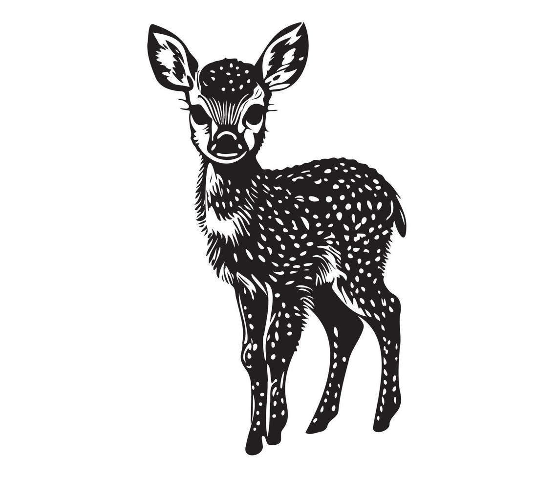 illustration of young deer, Baby deer icon Black and white vector