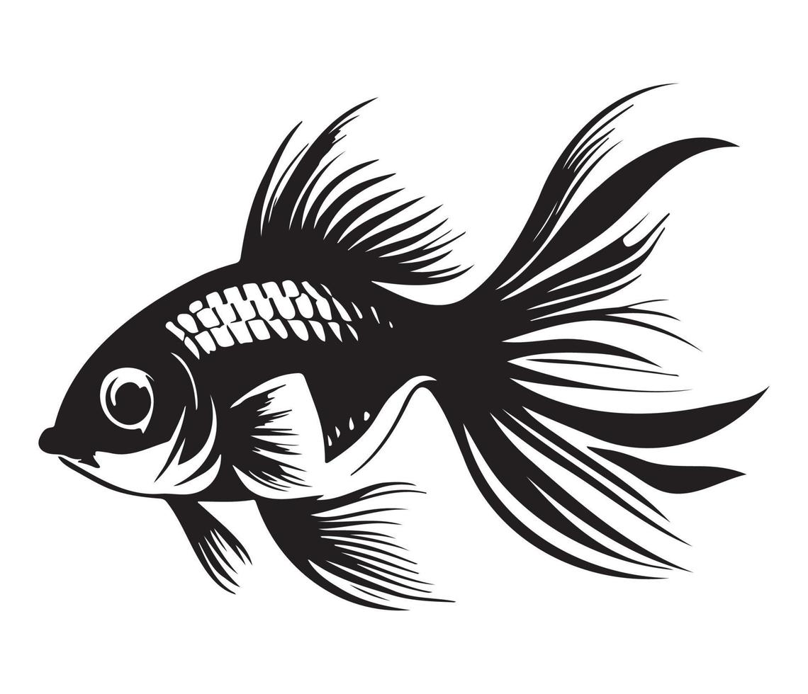 goldfish, golden fish Animal fish illustration black and white side