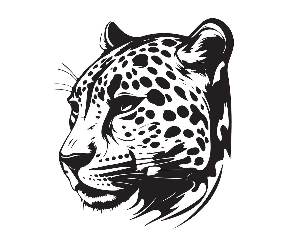 leopardo rostro, siluetas leopardo rostro, negro y blanco leopardo vector