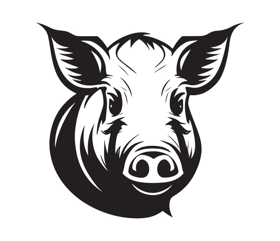 Pig Face, Silhouettes Pig Face, black and white Pig vector