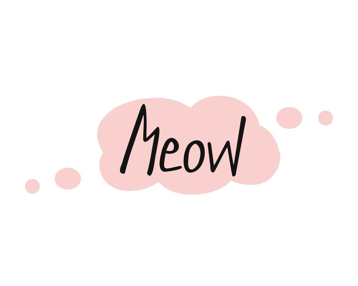 meow text, black lettering, speech bubble. Illustration for printing, backgrounds, covers and packaging. Image can be used for greeting card, poster and sticker. Isolated on white background. vector