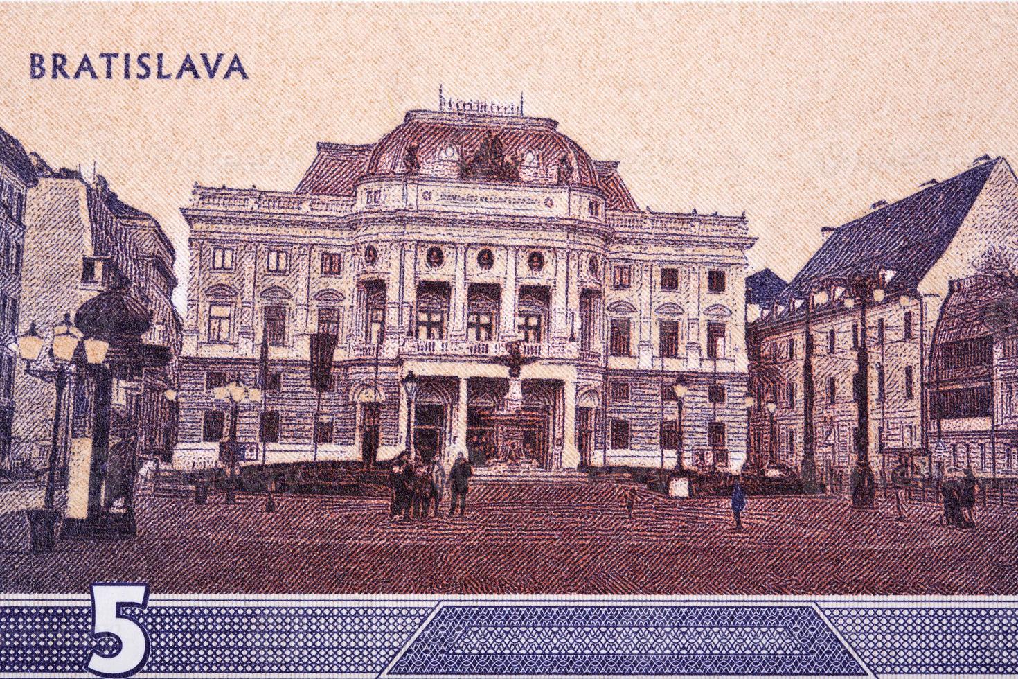 Theater building in Bratislava from Slovak money photo