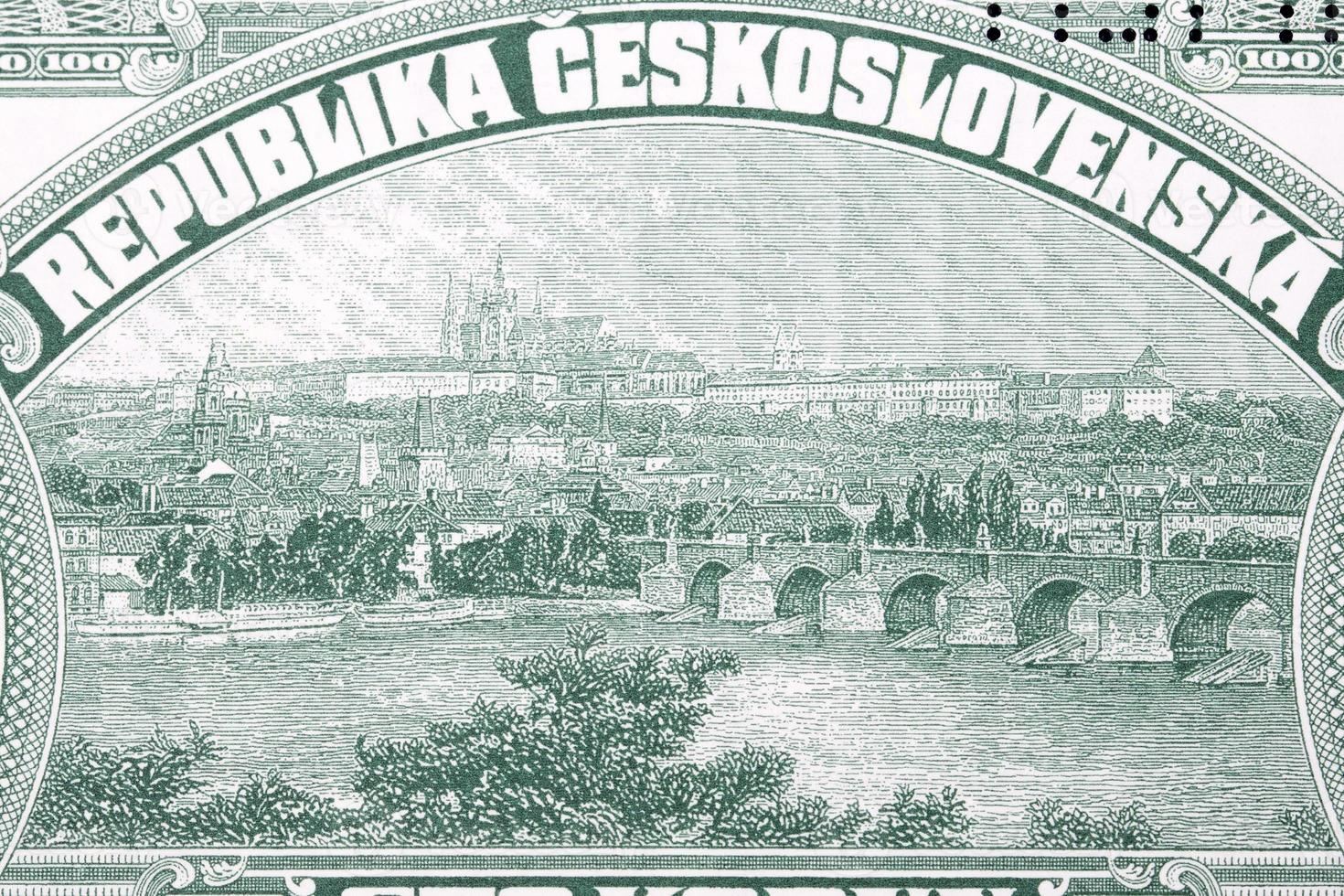 View of Prague from Czechoslovak money photo