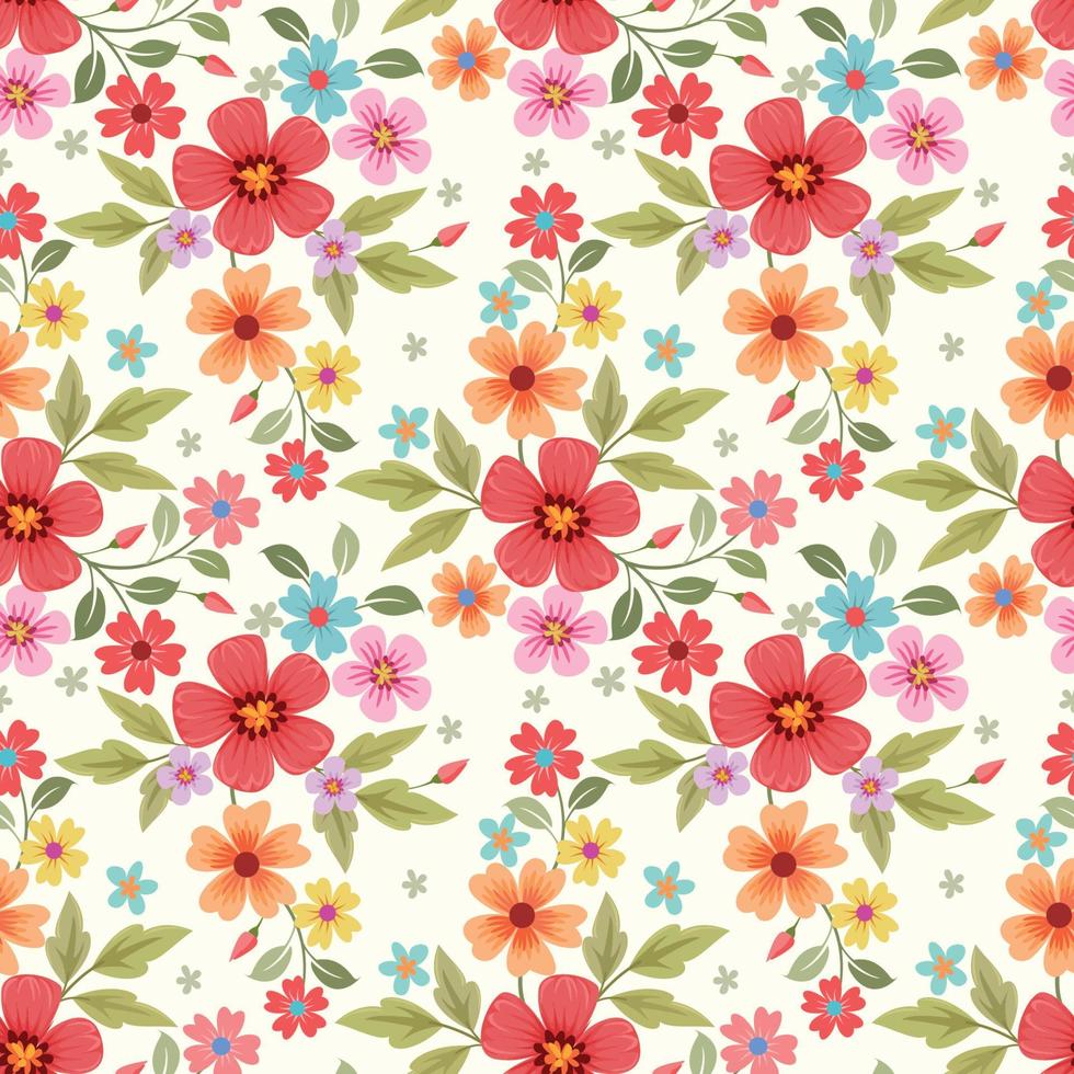 Blooming colorful flowers in seamless pattern. vector