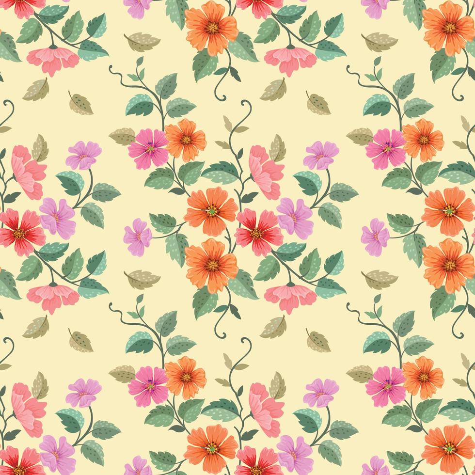 Colorful blooming flowers on yellow color background. vector