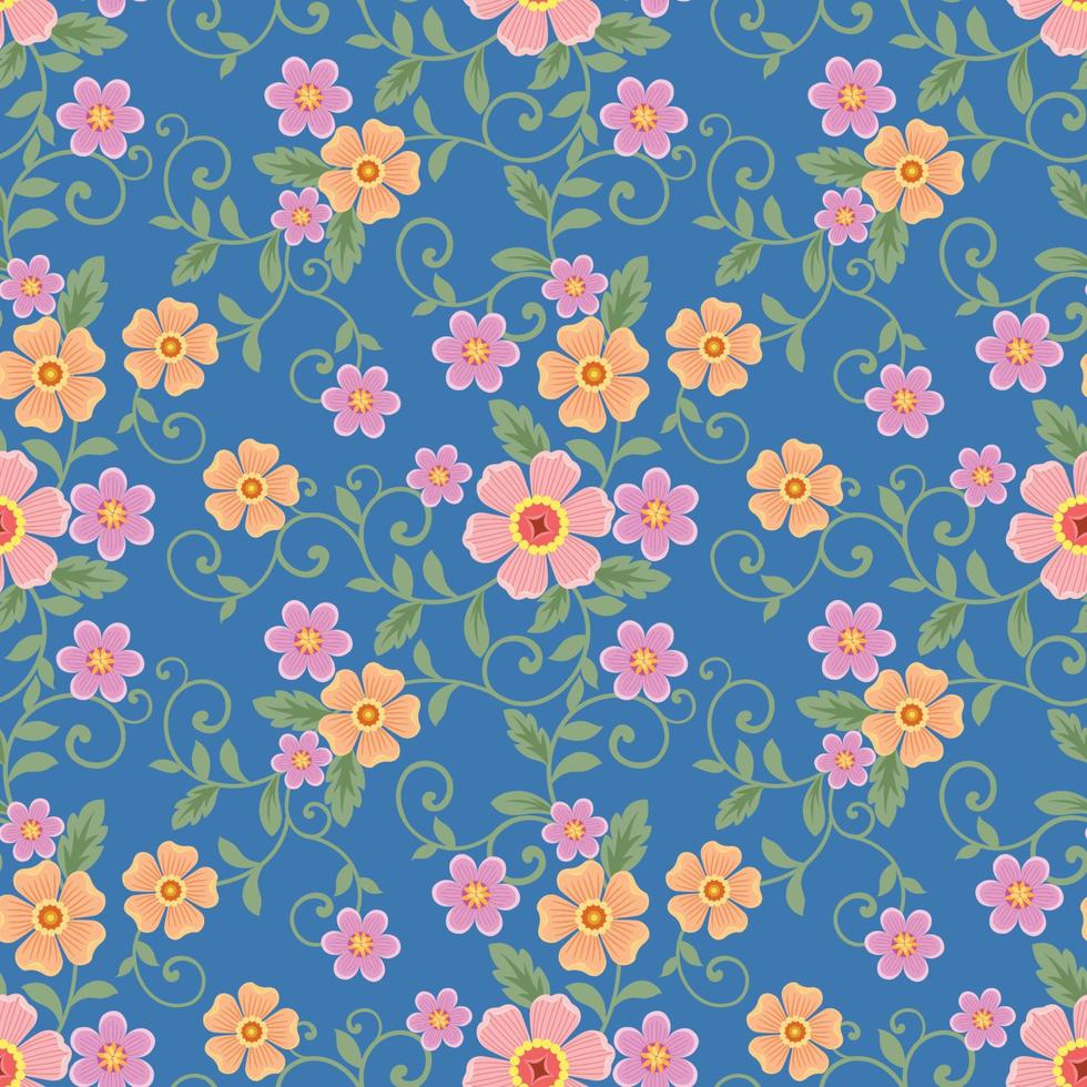 Colorful flowers design in seamless pattern. vector