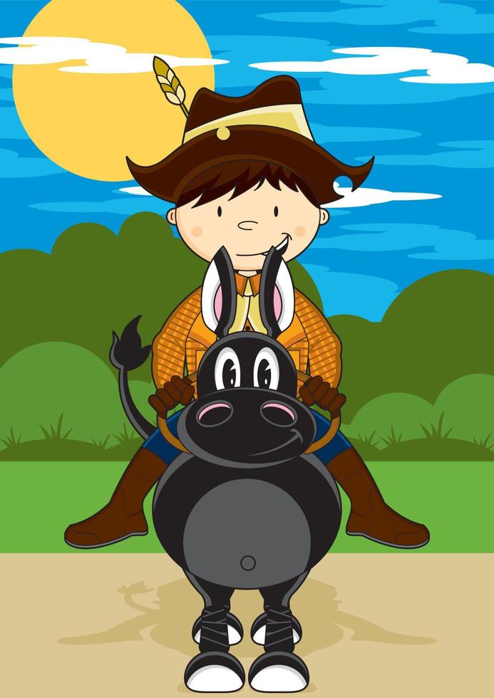 Cartoon Farmer on Horse Farmyard Illustration vector