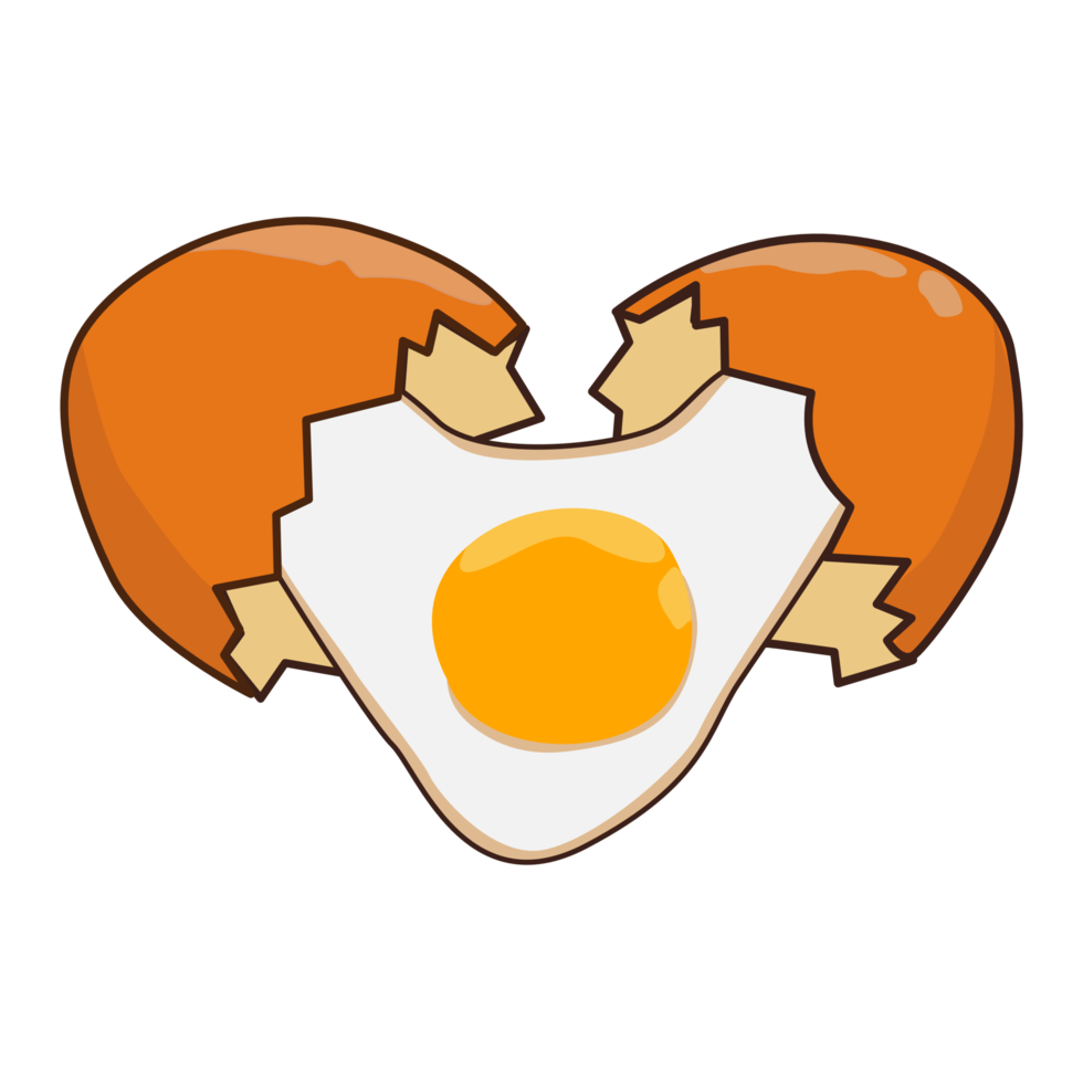 Chicken egg broken in half, follows yolk and protein.  Cartoon png