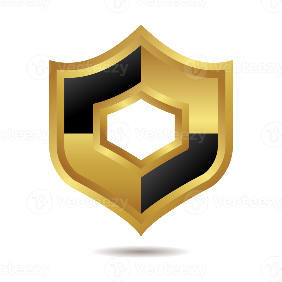 3D Shield Logo or Icon In Golden And Black Color png