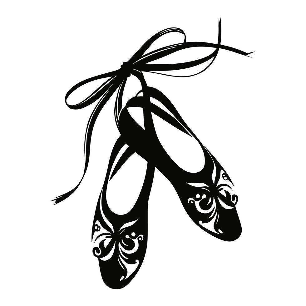 Elegant ballet shoes with bow ribbons. Monochrome vector illustration, perfect for dance studio, ballet classes, and dancewear designs.