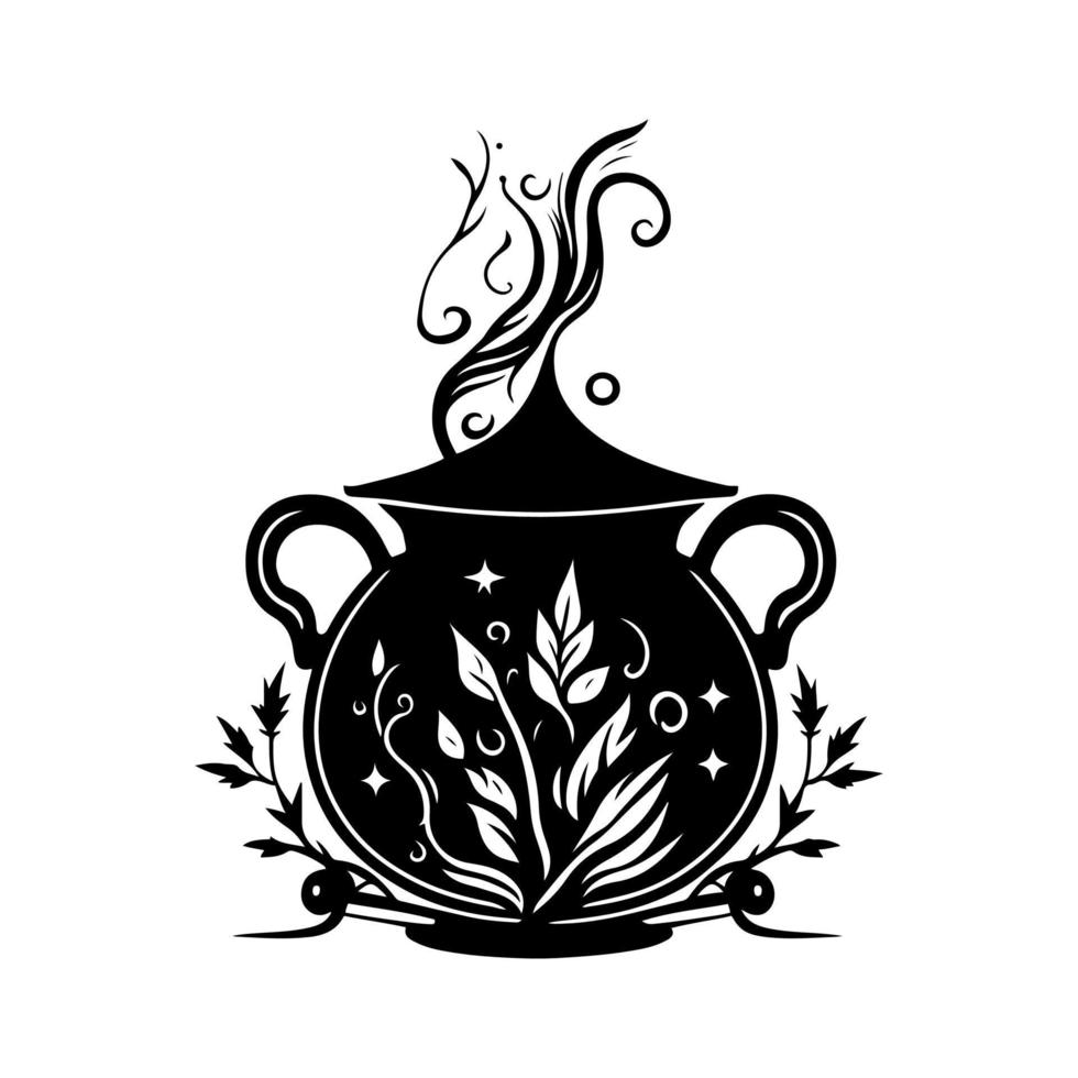 Enchanted witch cauldron with mystical potion. Minimalist and decorative vector design, perfect for Halloween, magic, and fantasy-themed projects.