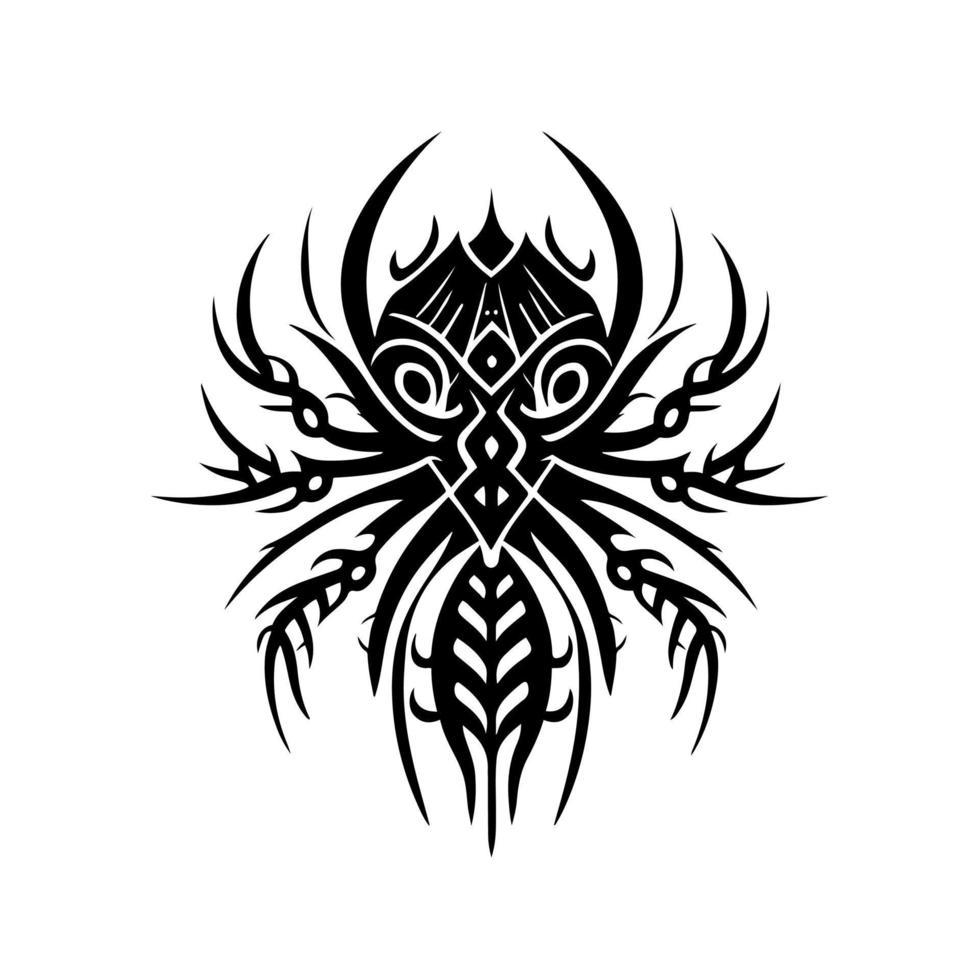 Mystical spider tattoo in tribal style. Monochrome vector illustration suitable for tattoo designs, t-shirt prints, posters, and other art projects. Isolated on white.